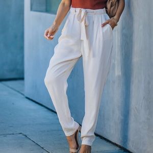 Elastic waist pocketed satin tie pants